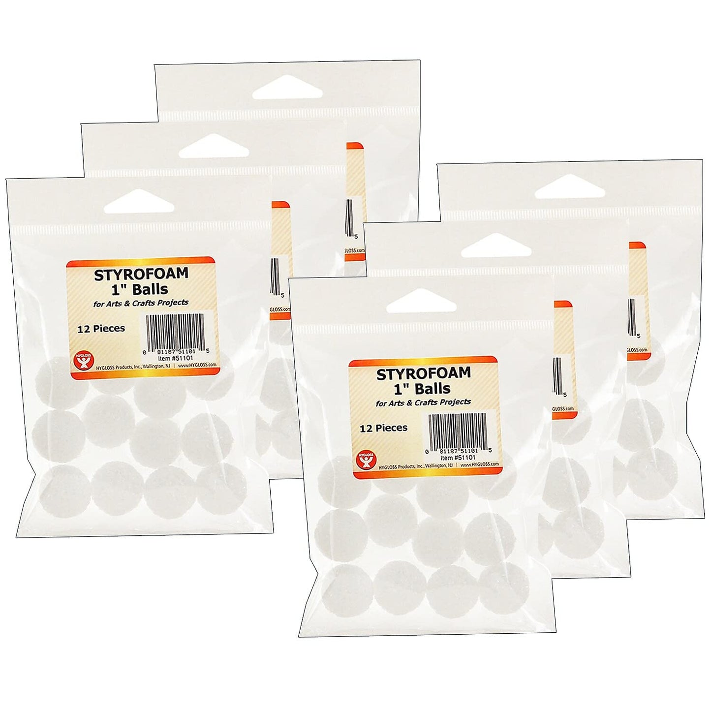 Hygloss Styrofoam Balls, 1 Inch, White, 12 Per Pack, 6 Packs, Acrylic