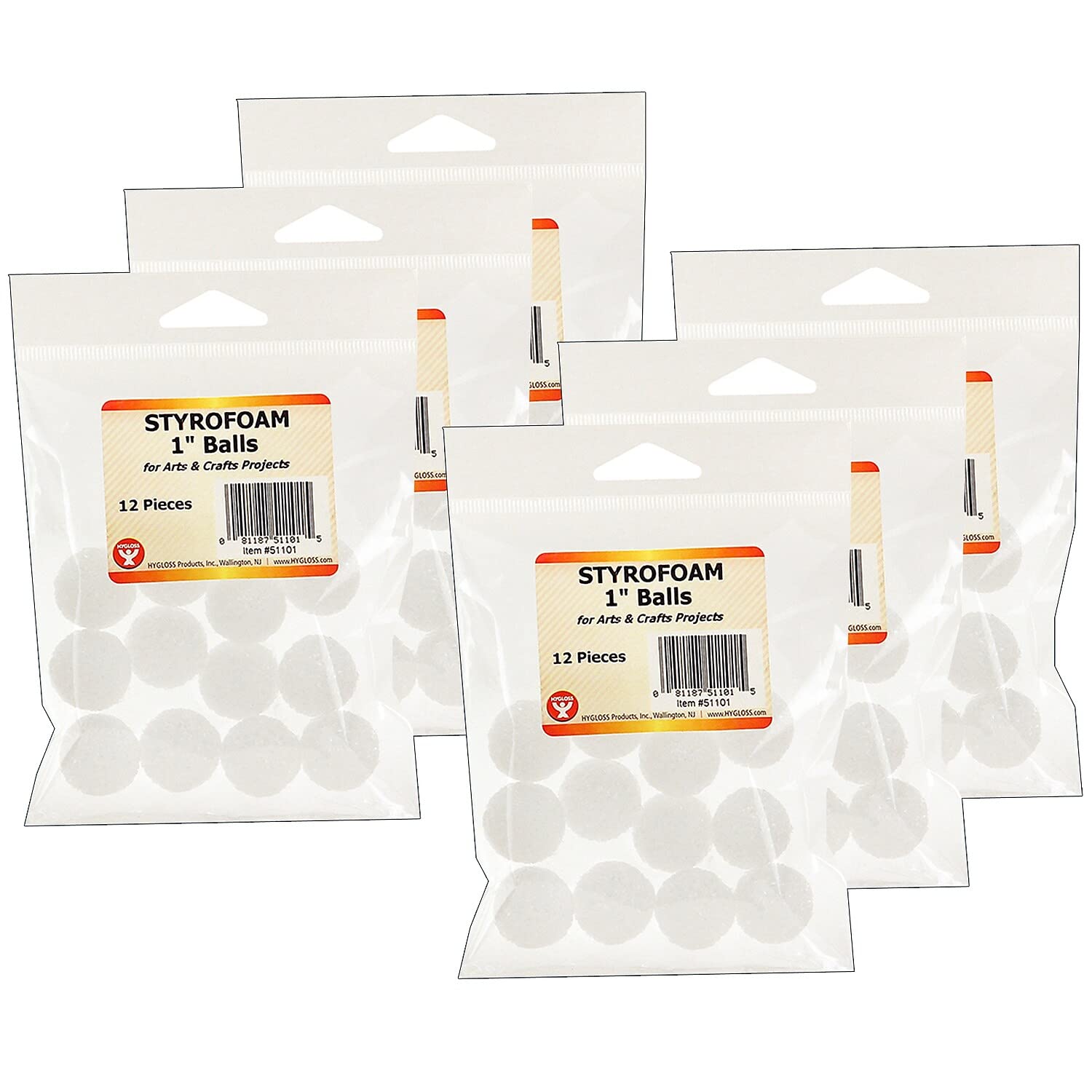 Hygloss Styrofoam Balls, 1 Inch, White, 12 Per Pack, 6 Packs, Acrylic