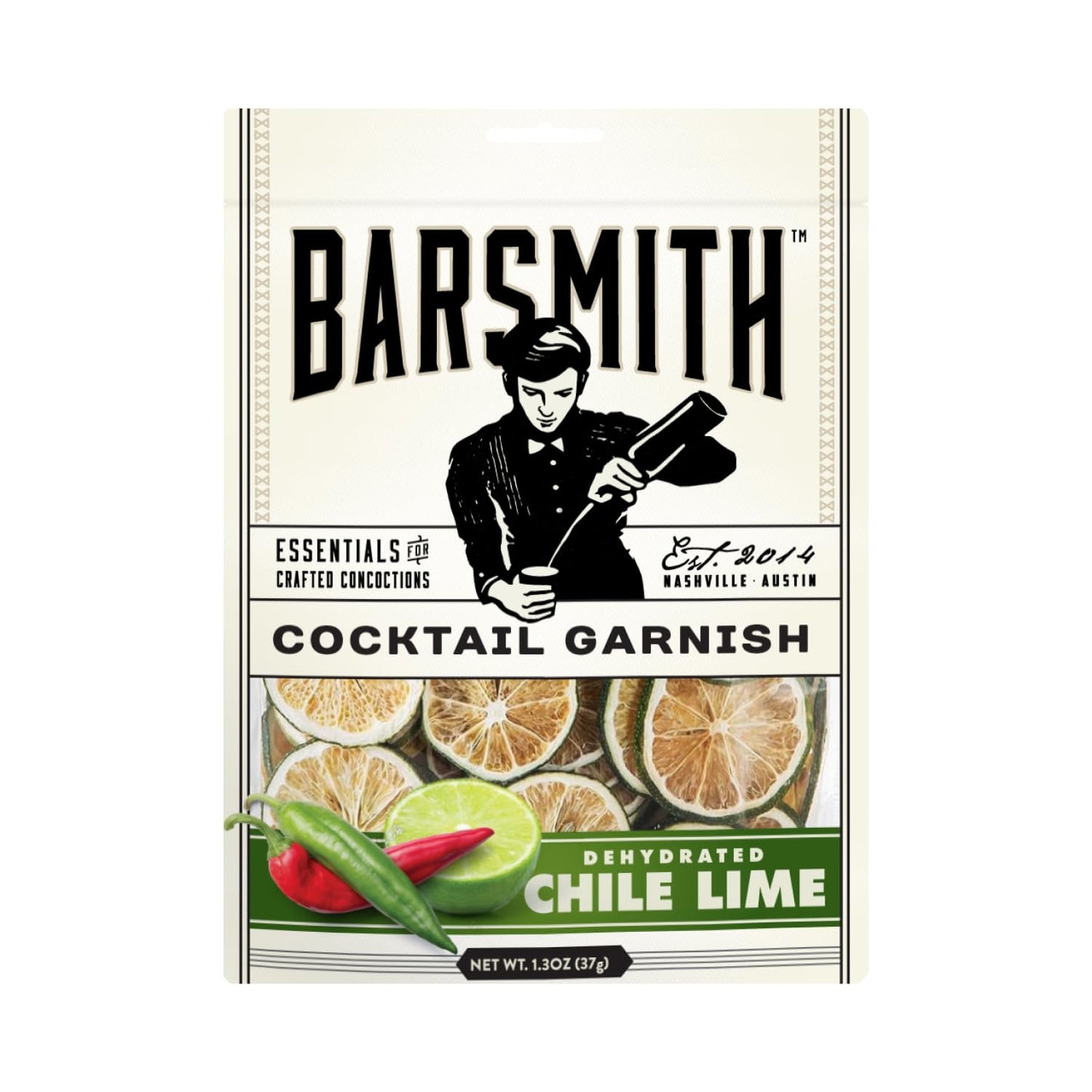 Barsmith Dehydrated Sliced Chile Limes - Cocktail Garnish - Tangy Citrus & Heat - 1.3 Ounce Pack