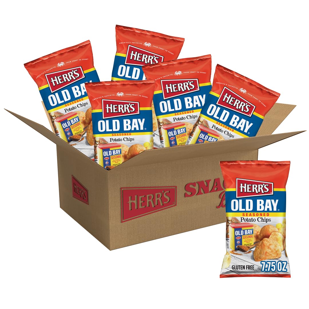 HERRS OLD BAY Potato Chips, Pack of 6 Bags, 7.75oz Total