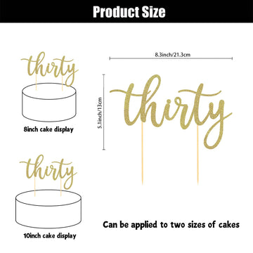 Gold Glitter Thirty Cake Topper - Cheers To 30 Years Old, 30Th Birthday Cake Topper, For 30Th Anniversary Party Decorations (8 I