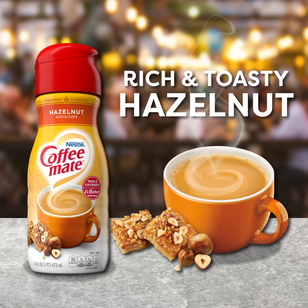 Nestle Coffee Mate Hazelnut Coffee Creamer Liquid – Triple Churned Liquid Coffee Creamer For Warm, Rich Flavored Coffee – Lactose & Gluten-Free, Non Dairy Creamer For Up To 360 Cups (16 Oz 6 Pack)