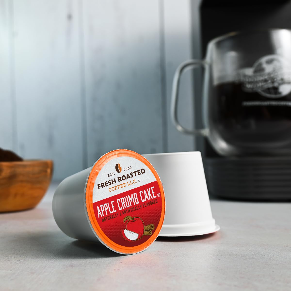 Fresh Roasted Coffee, Apple Crumb Cake, Flavored Coffee Pods, K-Cup Compatible, 24 Count