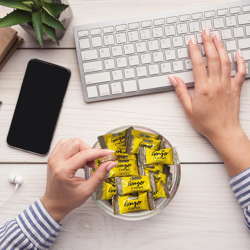 Bali'S Best Ginger Chews - Zesty Lemon Flavor (1Lb Jar) 100% Real Ginger & Natural Flavors, Sweet Spicy Chewy Ginger Candies, Gr