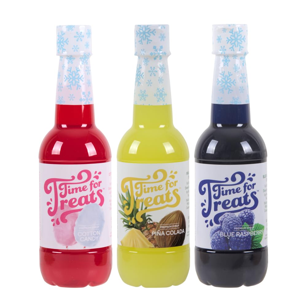 3-Pack Cotton Candy, Blue Raspberry, Pia Colada Syrup for Snow Cones, Homemade Sodas, Cocktails, Coffee, Baking and More - Time 