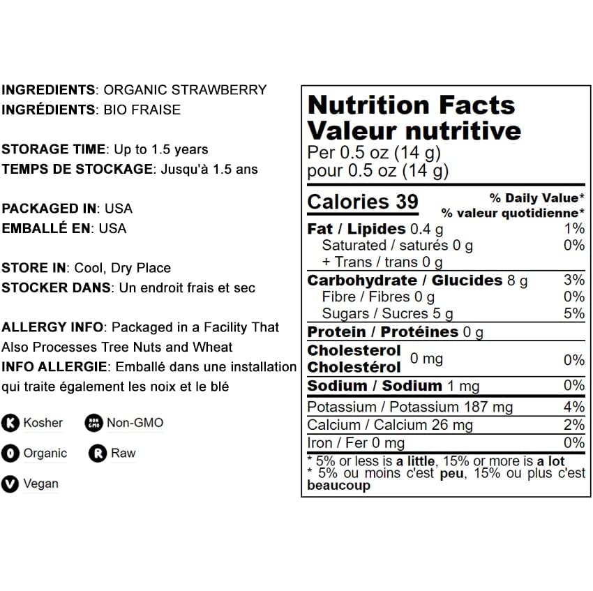 Food to Live Organic Strawberry Powder, 12 Ounces - Non-GMO, Freeze-Dried, 100% Pure, No Additives, Vegan, Bulk, Easy to Mix, Ri