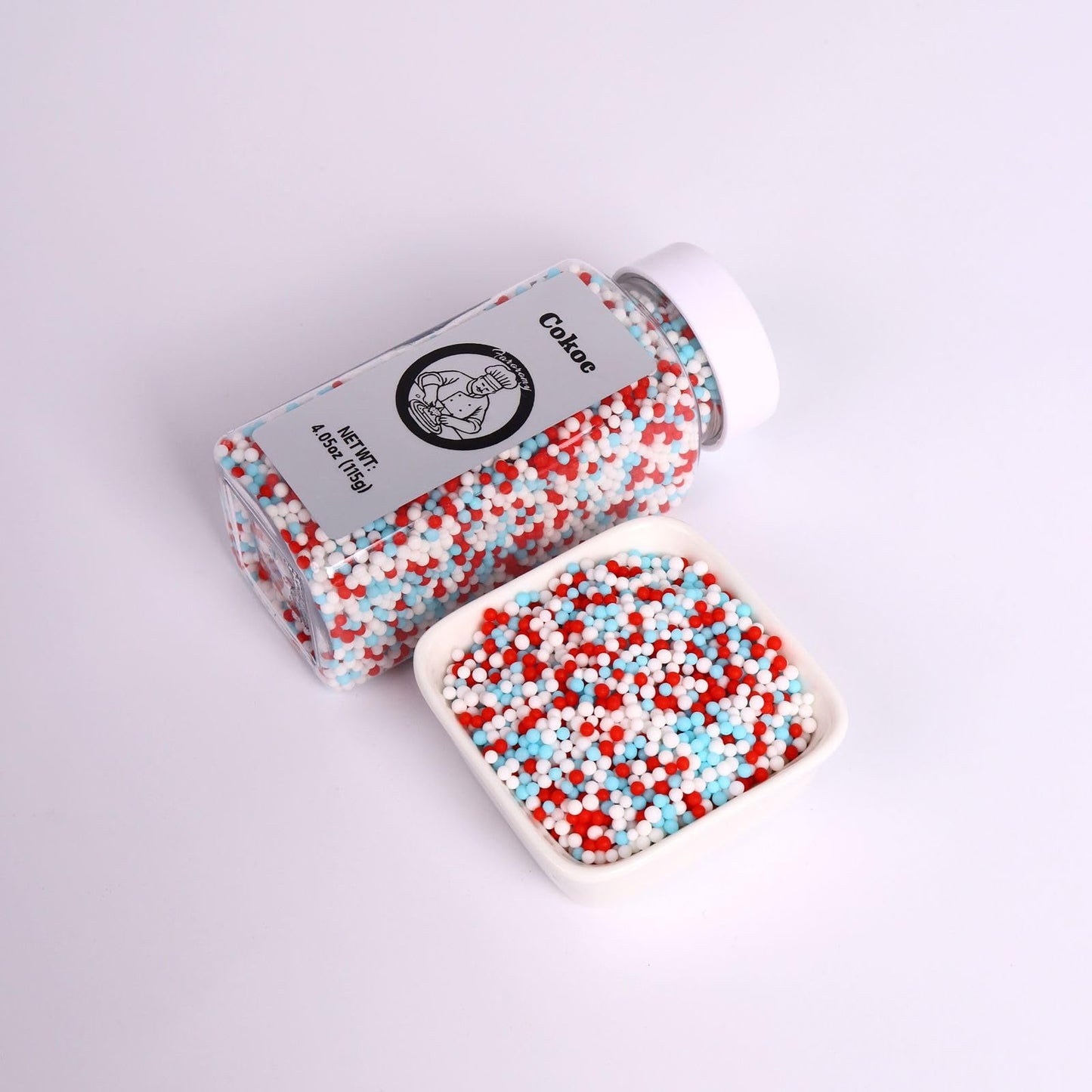 Cokoc Edible Sprinkles for Desserts, 4.05oz, Red White & Blue, Soft Jimmies for Ice Cream, Cakes, Cookies, Cupcakes