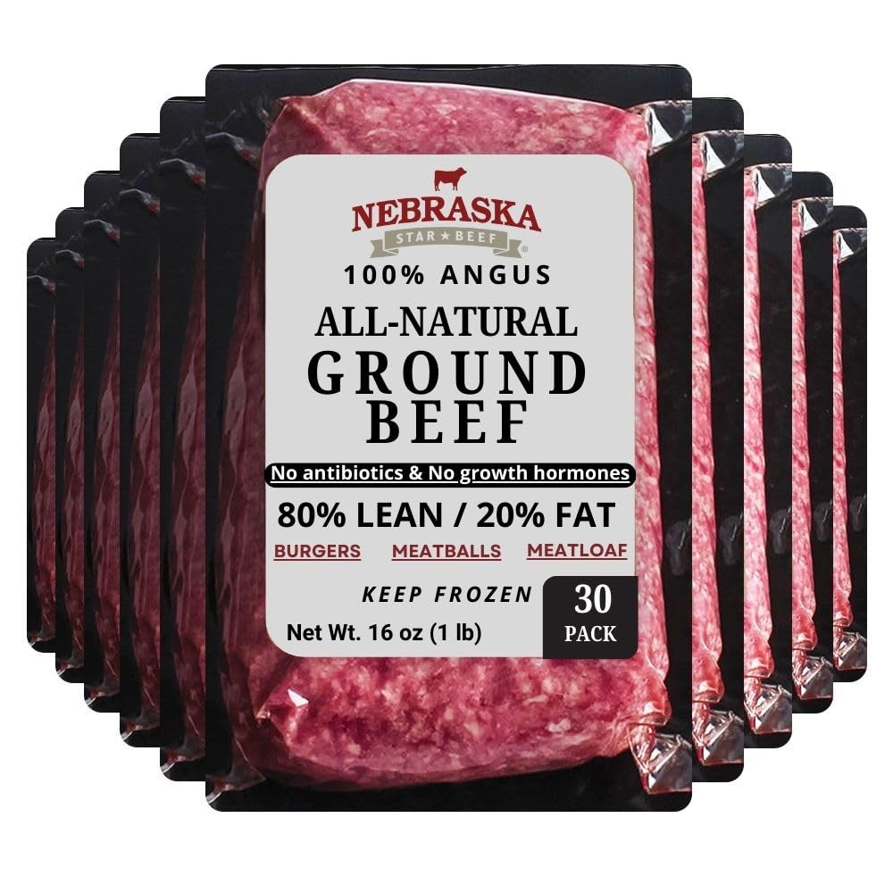 Nebraska Star Beef All Natural Angus Ground Beef 80/20 - 30 Count (1 lb Packages)