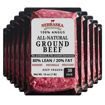 Nebraska Star Beef All Natural Angus Ground Beef 80/20 - 30 Count (1 lb Packages)