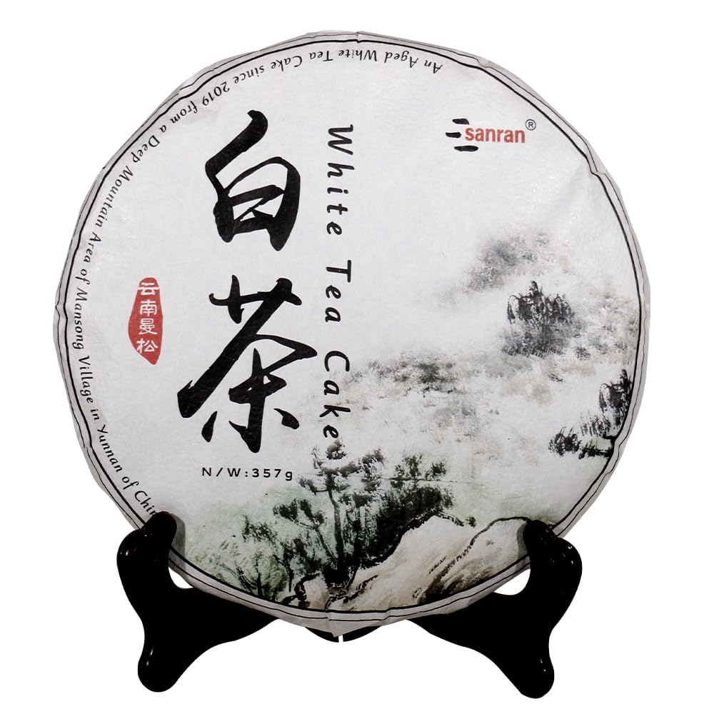 SANRAN White Tea Cake, Compressed White Tea Loose Leaf, 2019yr Aged Yunnan Shoumei Bai Cha, 12.6oz