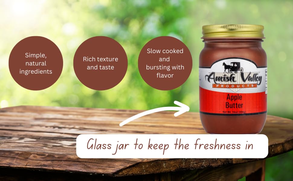 Amish Valley Products Apple Butter Glass Jar Old Fashioned Homestyle Slow Cooked (No Corn Syrup)