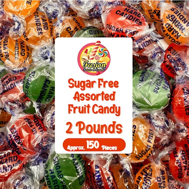Fusion Sweets Sugar Free Hard Candy - Assorted Fruit Flavors - 2 lb Bulk Bag - Keto & Diabetic Friendly - Cherry, Lime, Orange