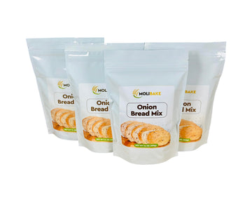Molibake Onion Bread Mix - All-Natural Baking Mix for Bread Machine & Oven - Pack of 4 - 14 oz with Dried Onion Flakes & Sunflower Seeds