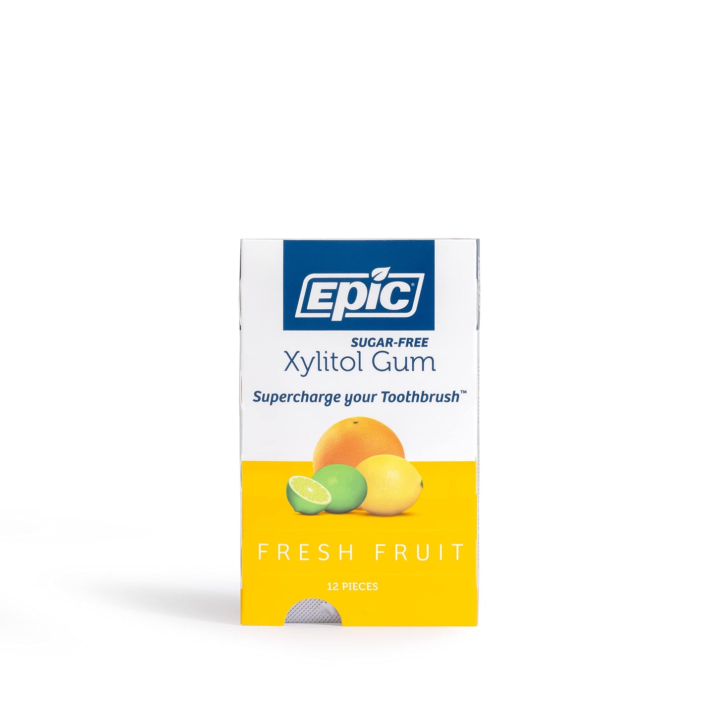 Epic Xylitol Chewing Gum - Sugar Free & Aspartame Free Chewing Gum Sweetened W/Xylitol For Dry Mouth & Gum Health (Fresh Fruit, 12-Piece Pack, 12 Packs)