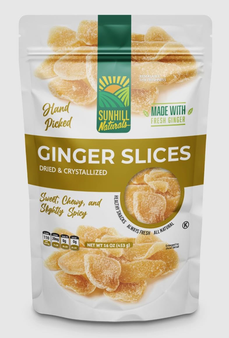 Sunhill Naturals Crystalized Ginger Slices | Sweet & Spicy Dried Ginger | 18.29 cm x 6.00 cm x 25.91 cm