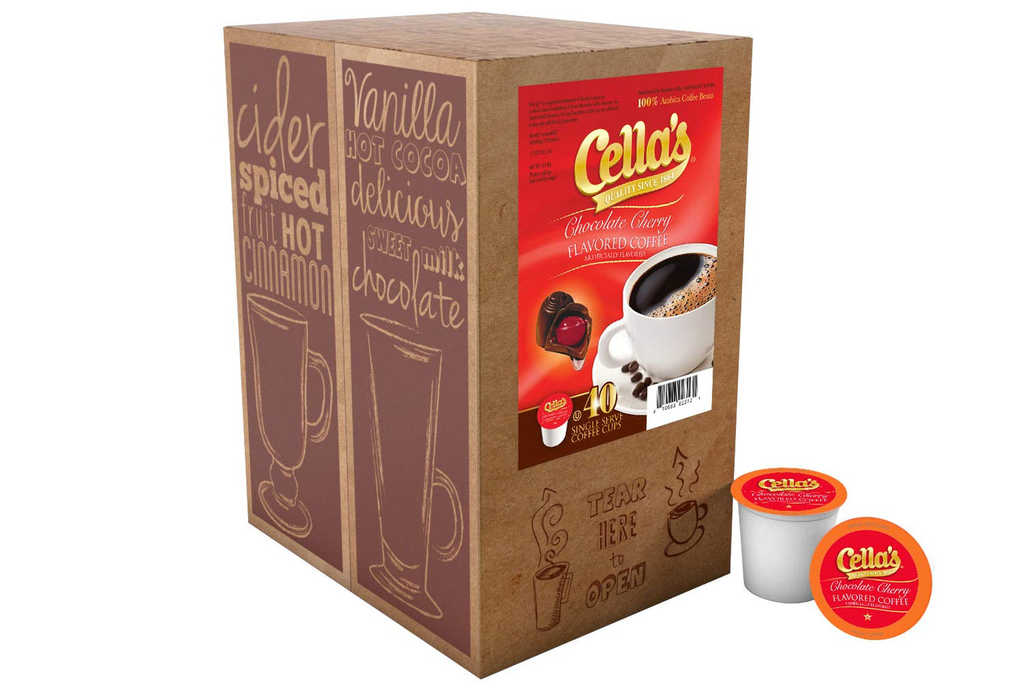 Cellas Chocolate Cherry Coffee Pods, Medium Roast, 40 Count, Compatible with Keurig K Cup malt-inspired