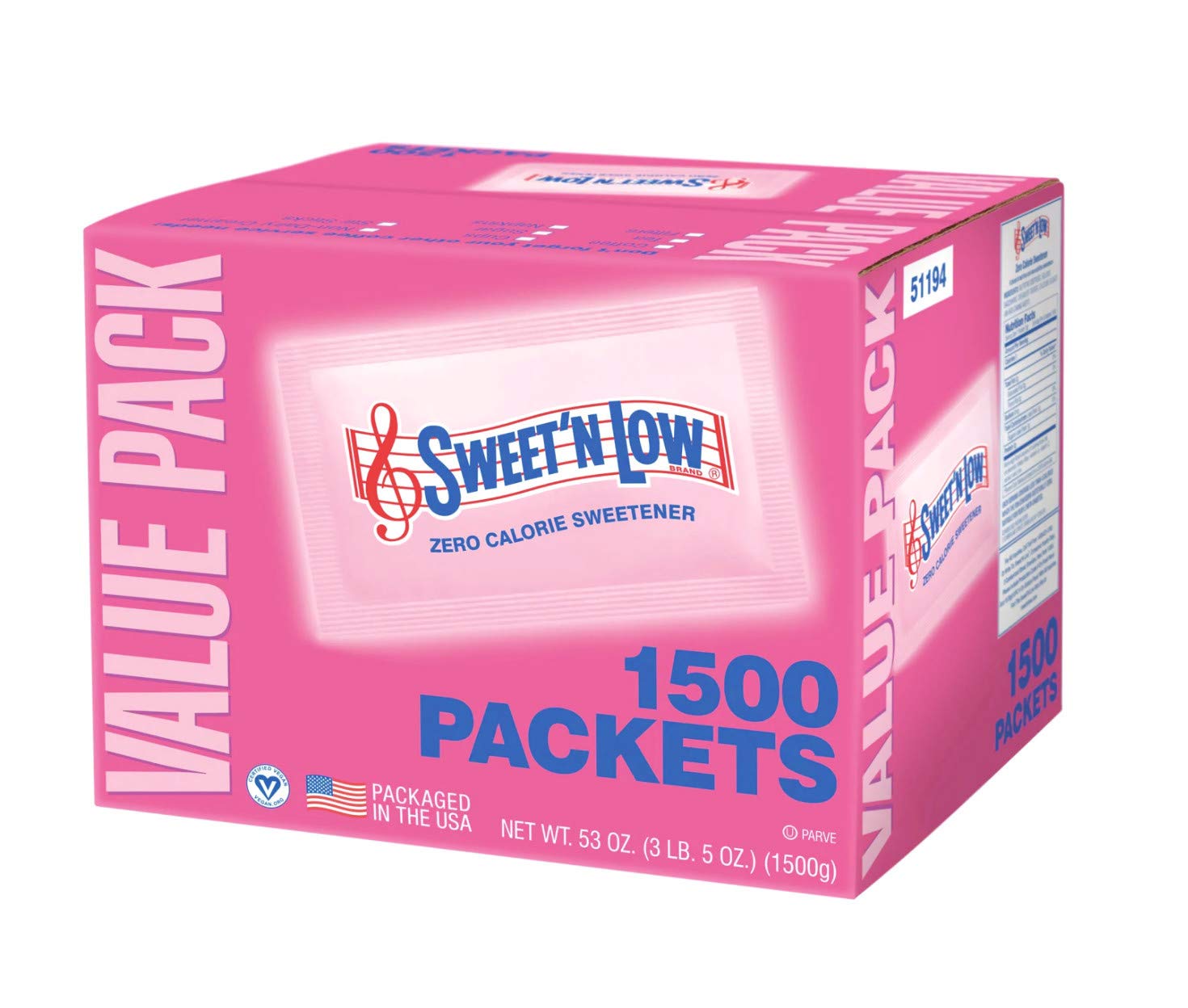 SweetN Low Zero Calorie Sweetener Pack - 1500 Packets, 53 Ounce, Model TS0417-A700ML-M1772