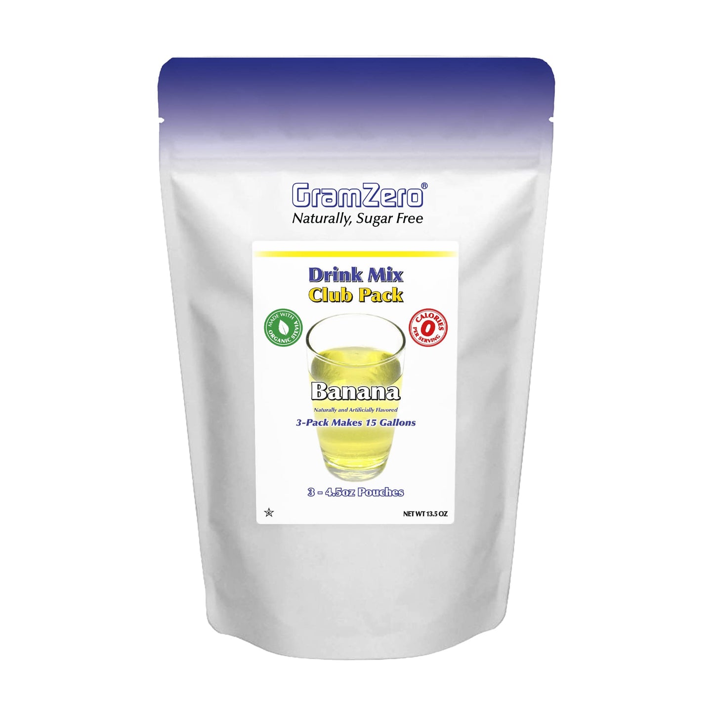 Gramzero All Natural Banana Zero Calorie Sugar Free Drink Mix, Great For Nutrition Club Loaded Tea, Stevia Sweetened