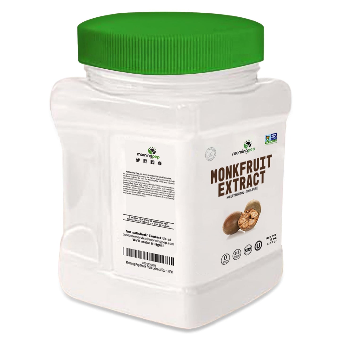 Morning Pep Monk Fruit Extract Sweetener, 100% Pure, Non-GMO, Keto Certified, 5 oz - Zero Calories, No Erythritol, Over 450 Servings