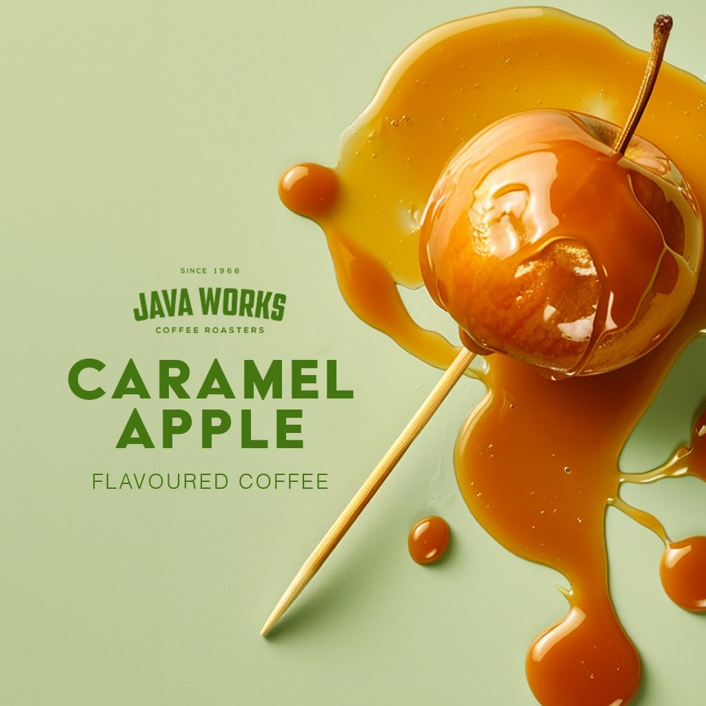 Java Works Coffee - Caramel Apple Flavored Coffee | 12 Ounces | Medium Roast | Whole Bean | No Sugar Added
