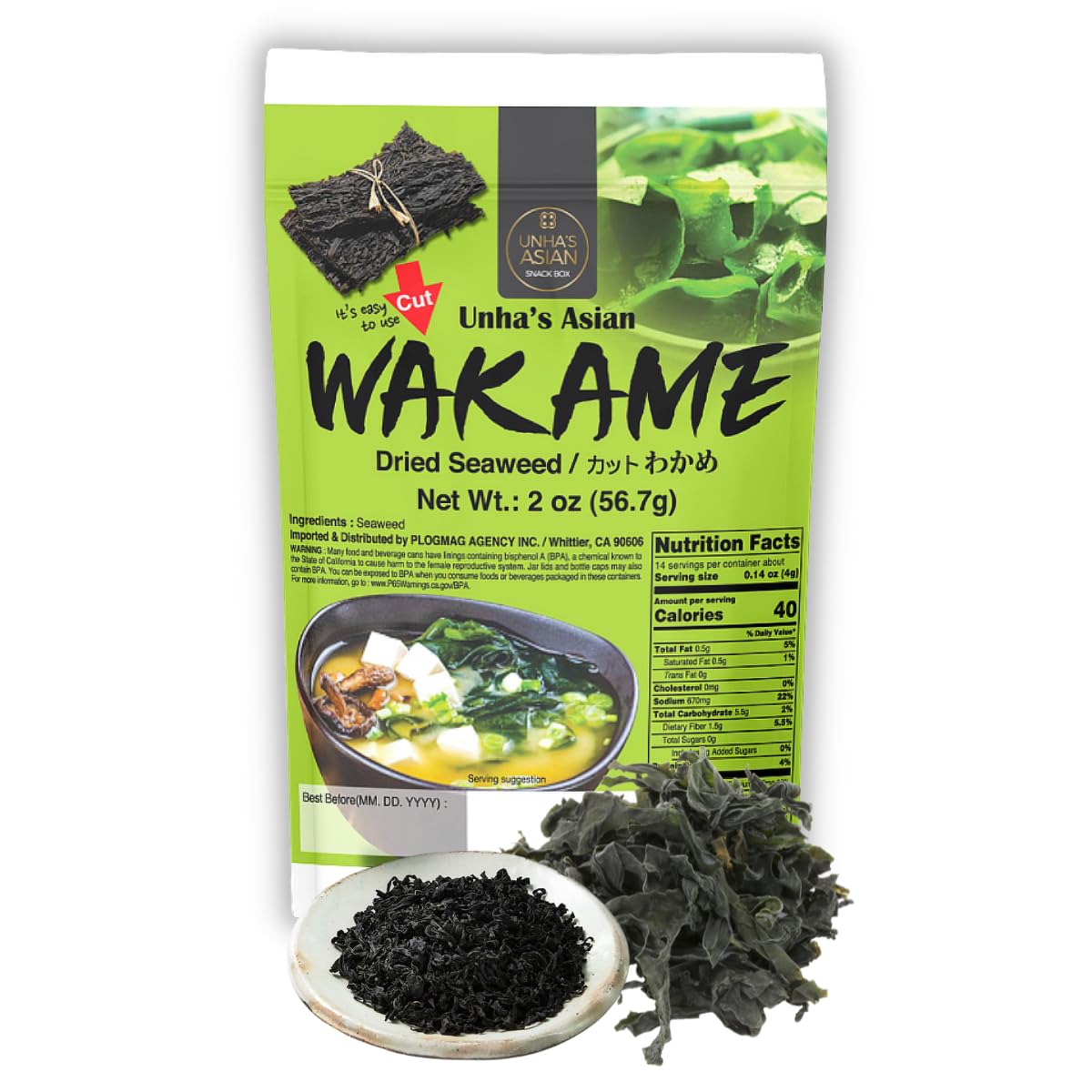 UNHAS ASIAN SNACK BOX Korean Premium Dried Seaweed Flakes, 100% Natural, 2 oz, Green, Ideal for Miso Soup and Salad