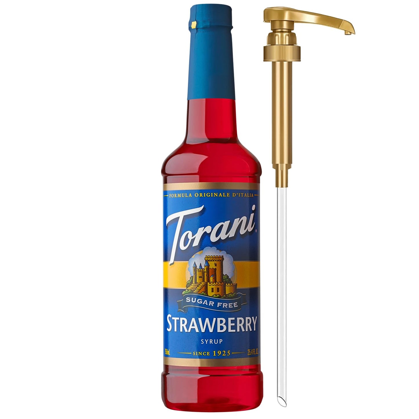 Torani Sugar Free Syrup, Strawberry, Zero-Calorie Flavoring for Drinks, Pump Included, 25.4 Oz