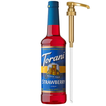 Torani Sugar Free Syrup, Strawberry, Zero-Calorie Flavoring for Drinks, Pump Included, 25.4 Oz