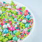 Sweets & Treats Boutique Luau Cake Decorations - 4oz Ice Cream Sprinkles, Pastel & Bright Jimmies with Edible Palm Tree Candy