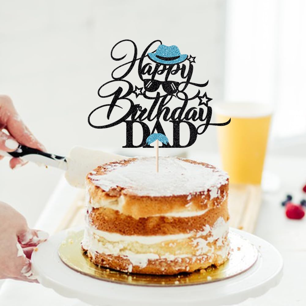 Keoysek Black Glitter Happy Birthday Dad Cake Topper Best Dad Ever, Happy Fathers Day, Dad Birthday Party Decorations