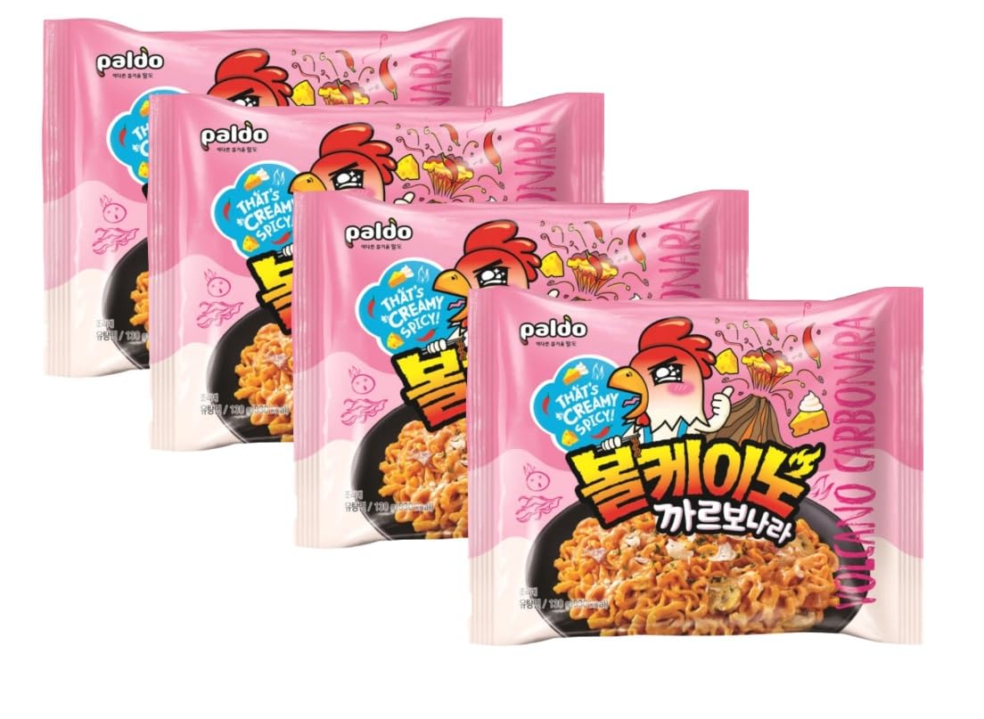Paldo Fun & Yum Volcano Carbonara Creamy Spicy Chicken Noodle, 4.59 Ounce (Pack Of 8)