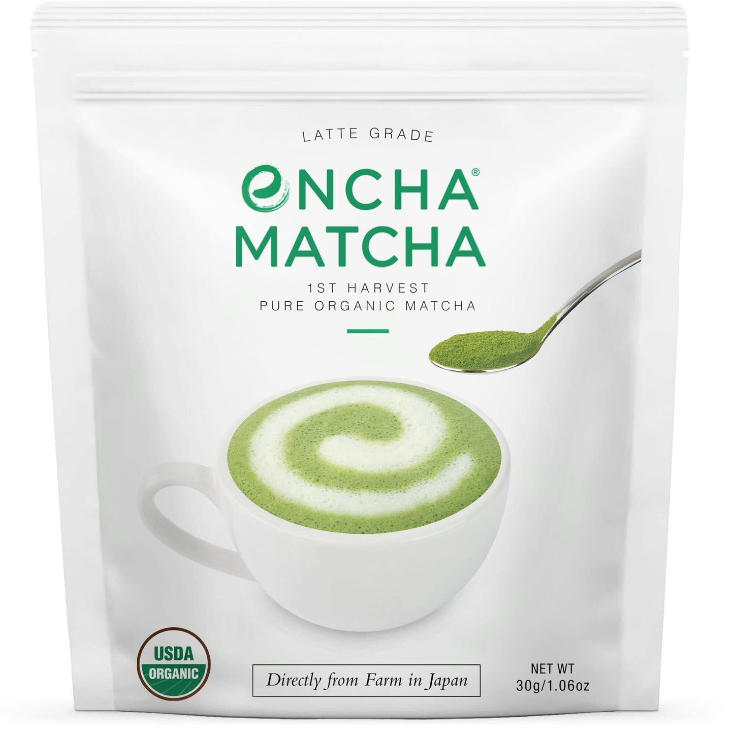 Encha Matcha Green Tea Powder - First Harvest Organic, 30G, for Lattes & Smoothies, Caffeine & L-Theanine, No Added Sugar
