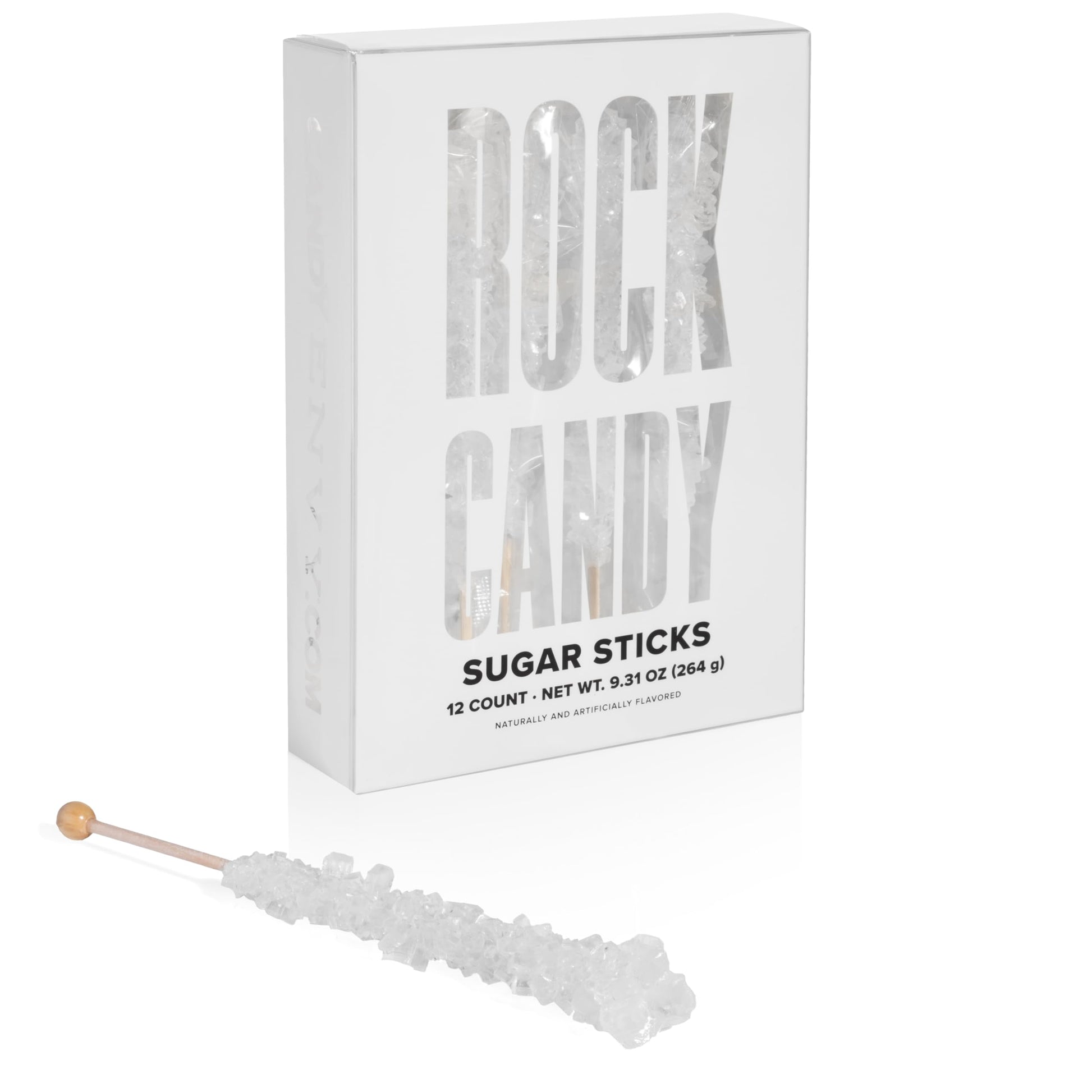 Candy Envy - White Rock Candy Sugar Sticks - Original Sugar Flavored - 12 Indiv. Wrapped