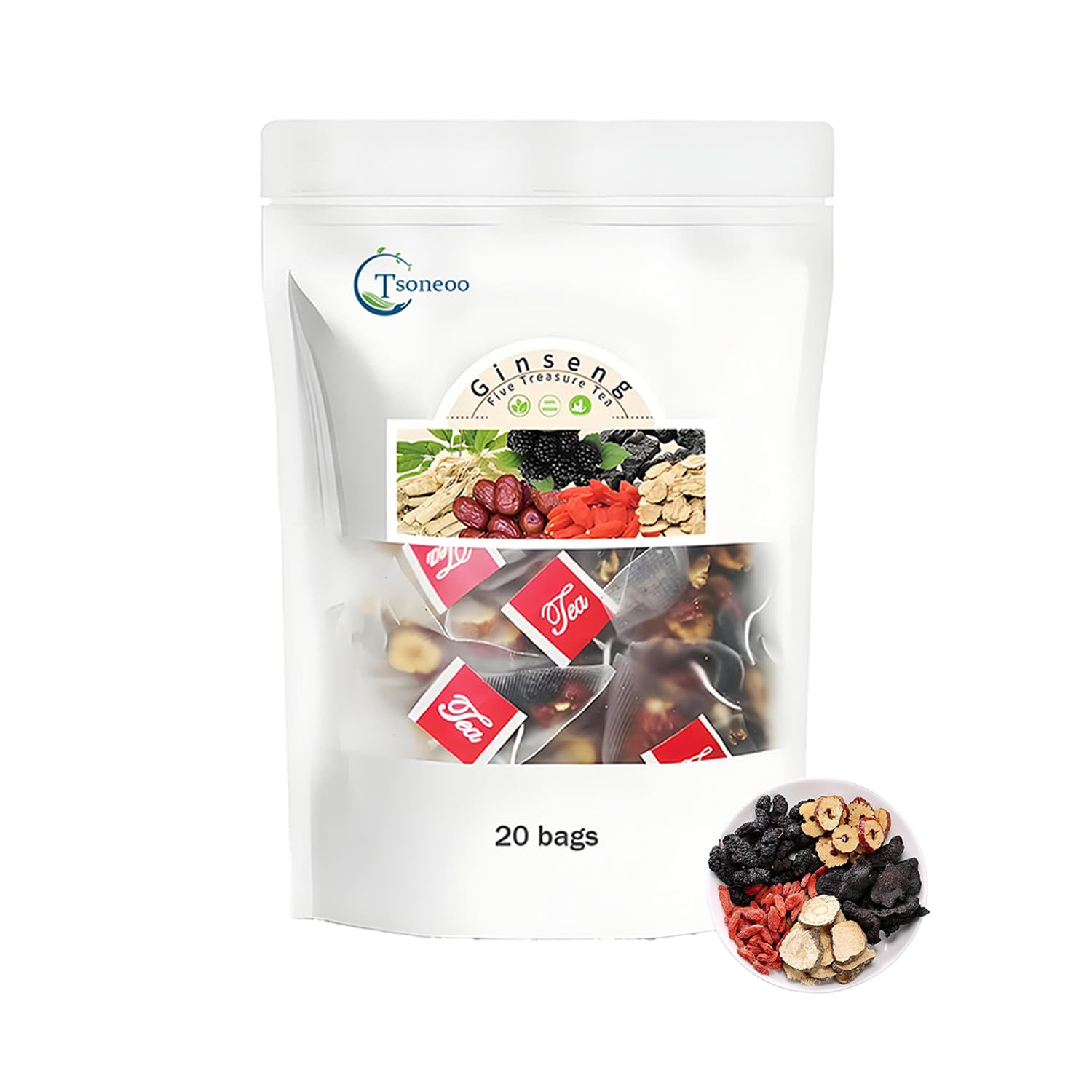 tsoneoo Herbal Tea - Ginseng Six Treasure Tea, 6 Precious Ingredients, Liver & Kidney Care, 1 Box