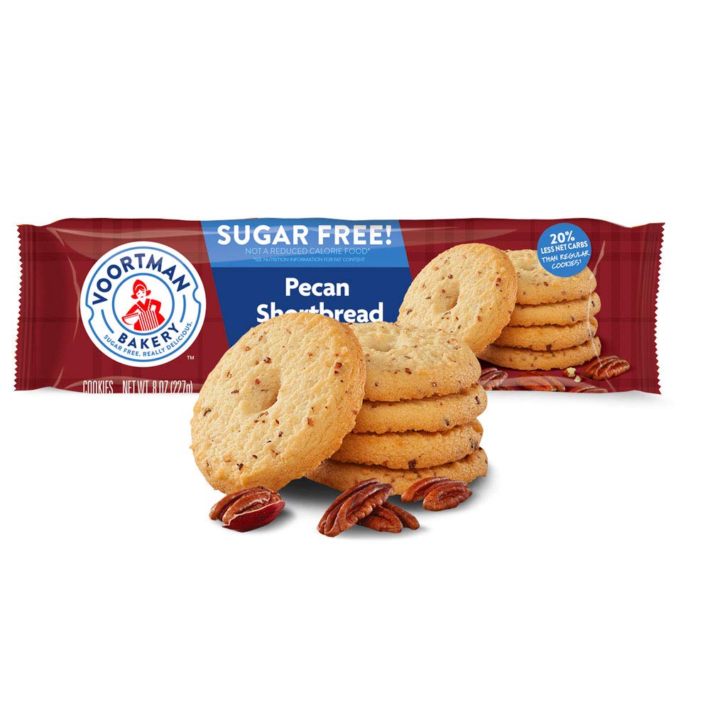 Voortman Bakery Sugar Free Pecan Shortbread Cookies, 8 Oz., Pack Of 4 - Cookies Baked With Real Pecans, No Artificial Colors, Fl