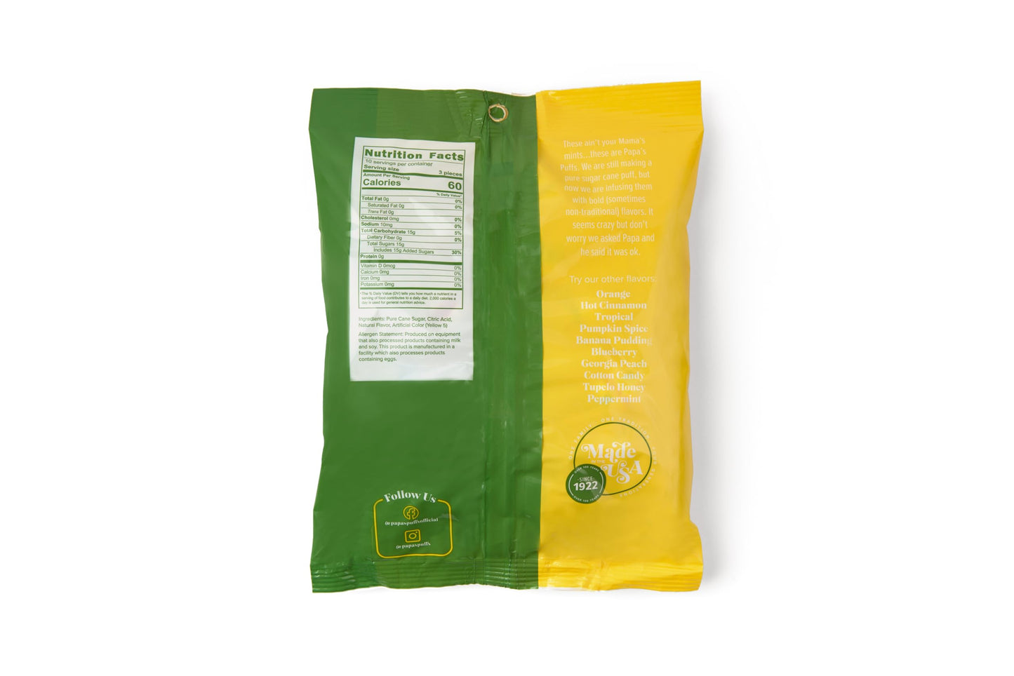 PAPAS PUFFS Lemon Flavored Pure Sugar Candy - Fat-Free, Gluten-Free, 5.05oz Bag - Individually Wrapped