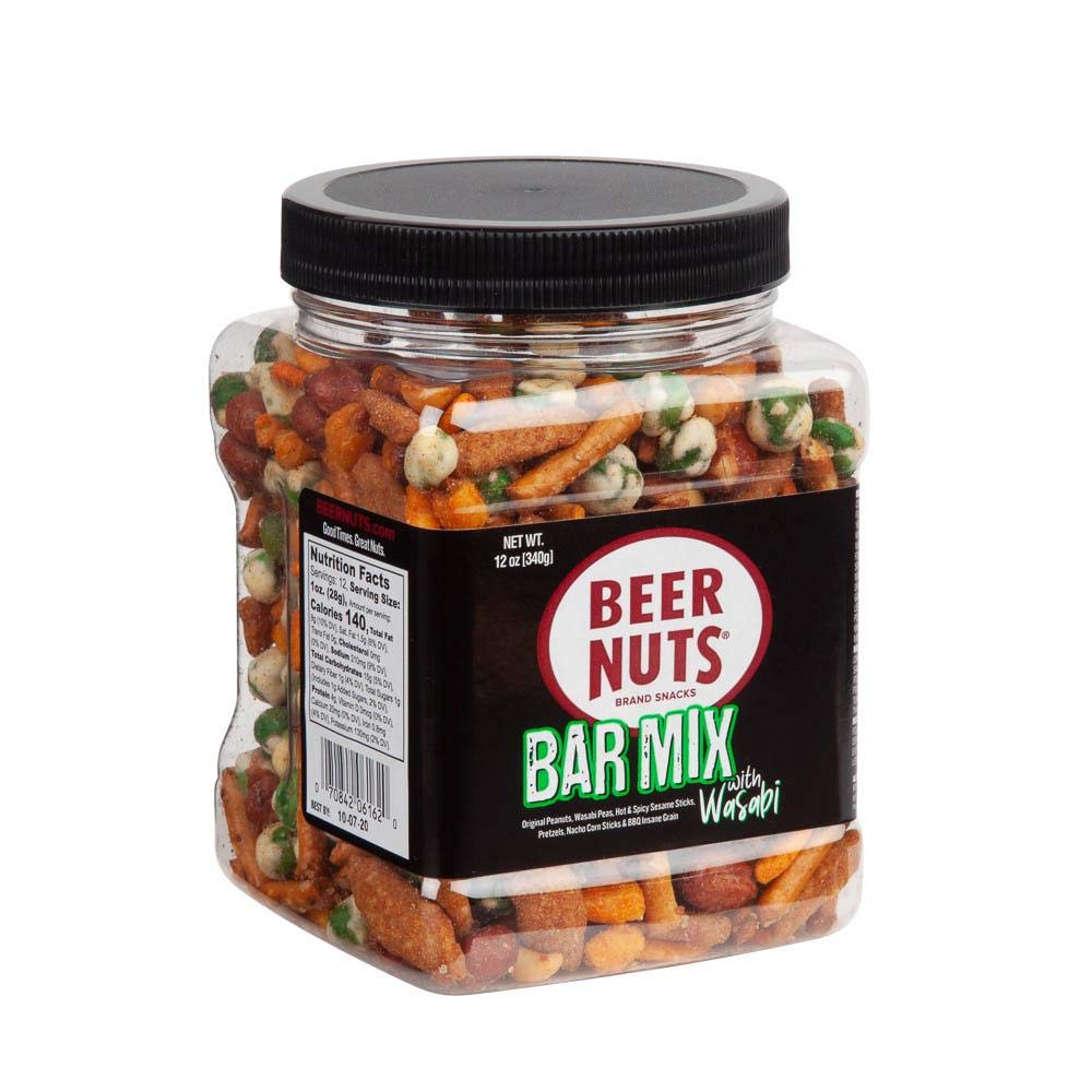 Malt-Inspired Nuts Bar Mix W/Wasabi - Pretzels, Cheese Stix, Sesame Stix, Insane Grain & Wasabi Peas - 12Oz Resealable Jar (Pack Of 1)