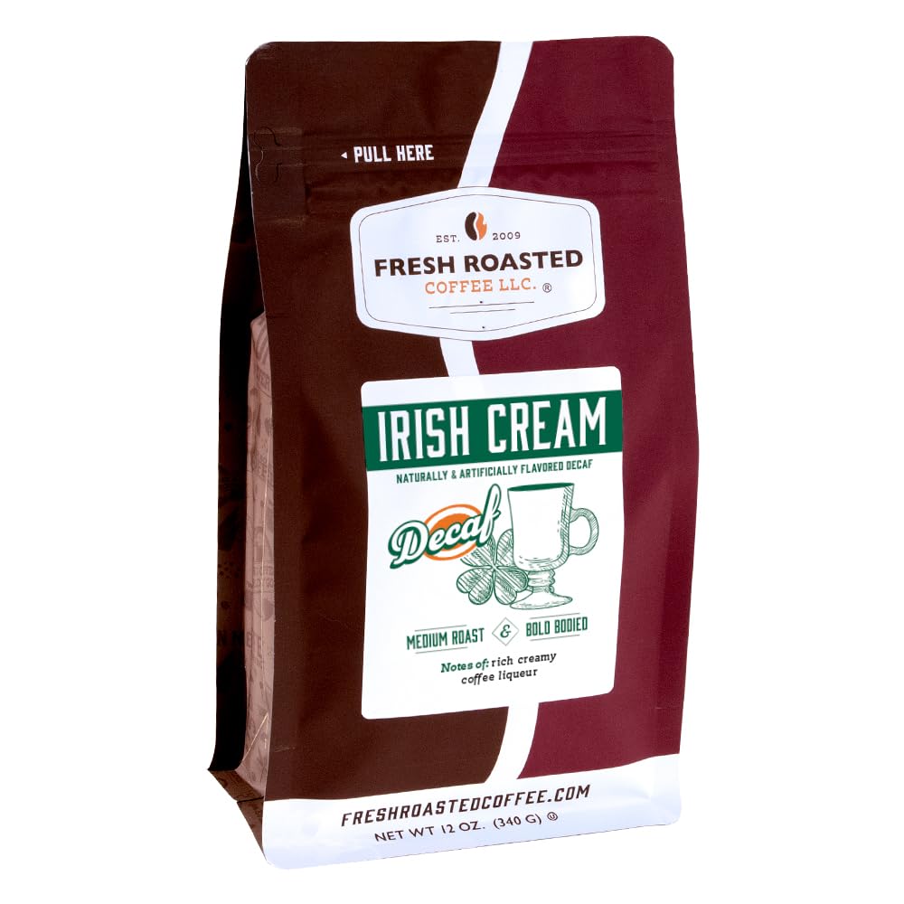 Fresh Roasted Coffee Decaf Irish Cream Flavored Whole Bean 12 oz Medium Roast Kosher