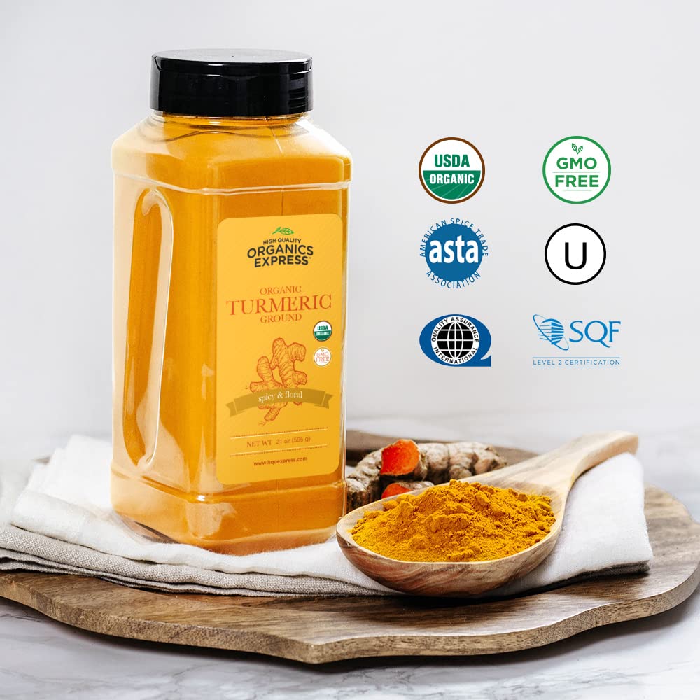 HqO Ground Turmeric Spice Powder - USDA Organic, Non-GMO, Kosher, 21 oz Chef Jar