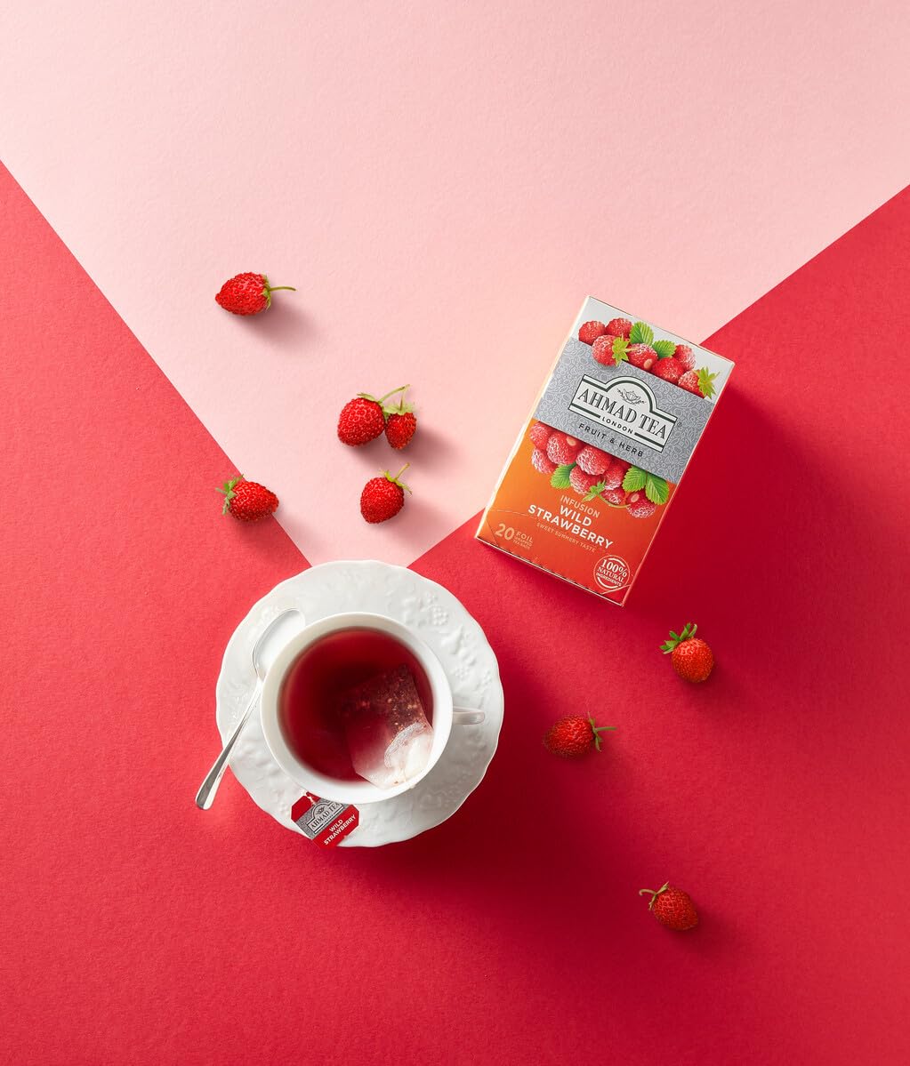 Ahmad Tea Wild Strawberry Herbal Infusions, 20 Count, Brown
