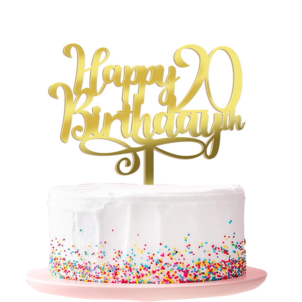 Ruscalin Acrylic Gold Happy 20Th Birthday Cake Topper,20 Birthday Party Cake Decorations
