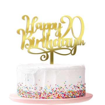 Ruscalin Acrylic Gold Happy 20Th Birthday Cake Topper,20 Birthday Party Cake Decorations