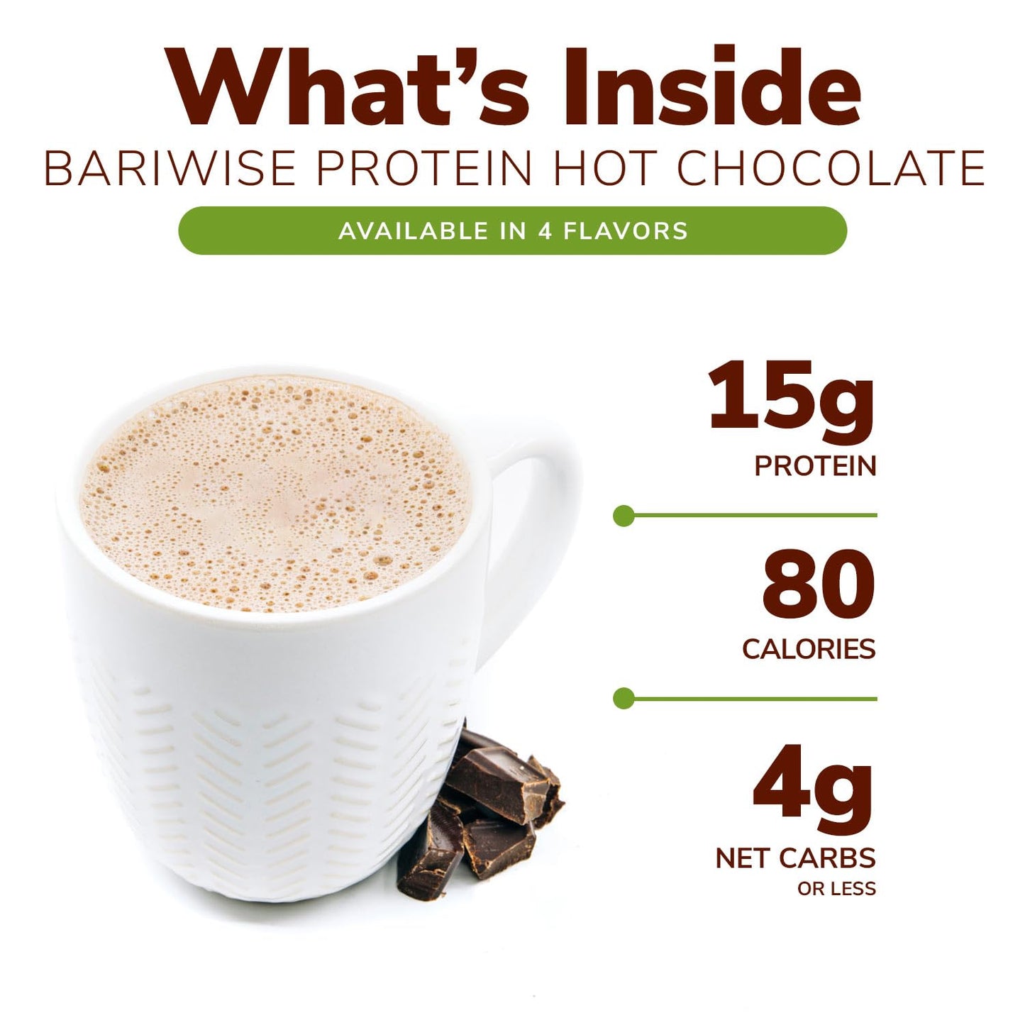 BariWise Protein Hot Chocolate, Low Sugar, Low Carb, Keto Friendly, Gluten Free, 7ct, 0.85 Ounce