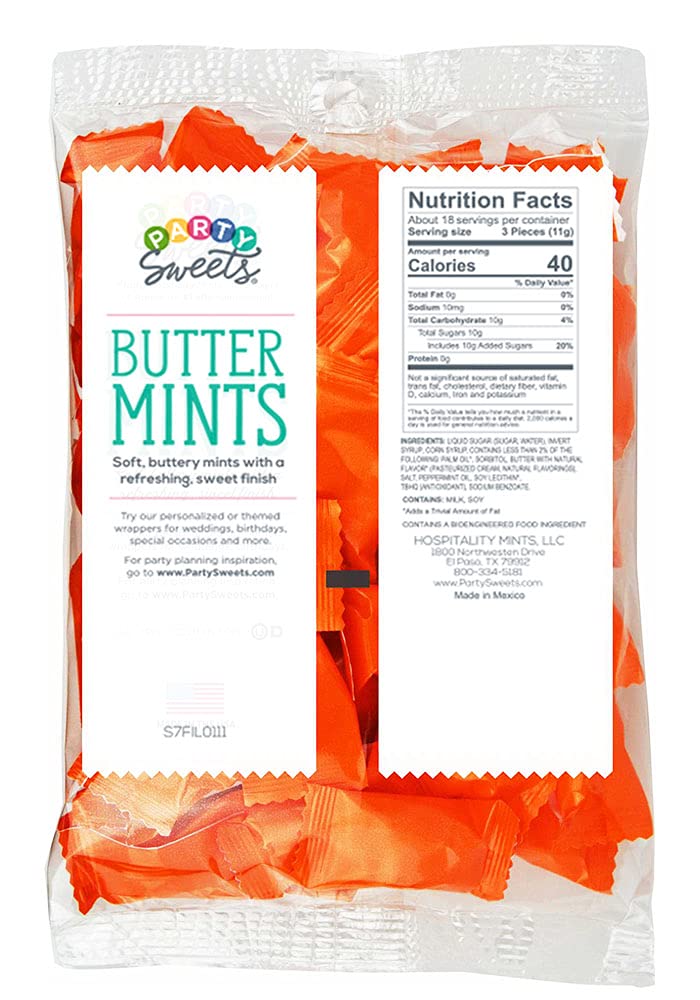 Party Sweets Orange Wrapper Buttermints By Hospitality Mints, Appx 300 Mints, 7-Ounce Bags (Pack Of 6)
