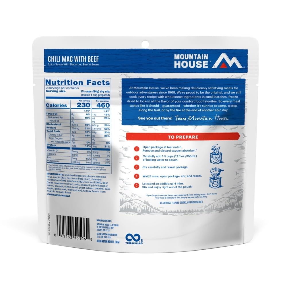 Mountain House Chili Mac With Beef | Freeze Dried Backpacking & Camping Food | 2-Servings