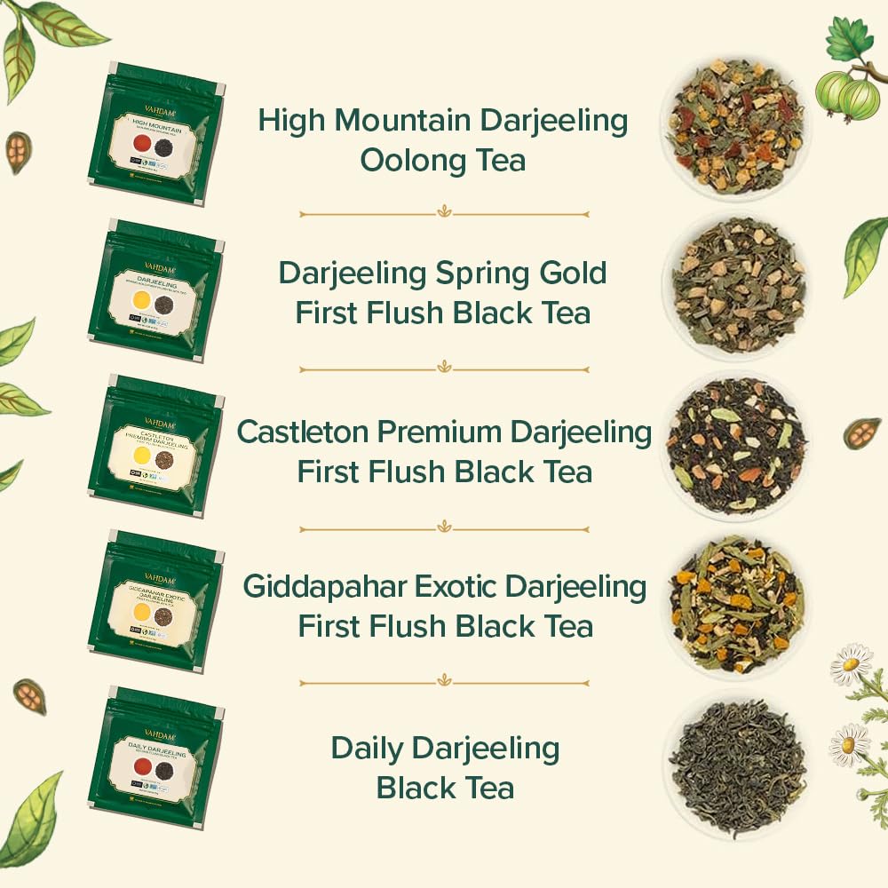 VAHDAM Assorted Darjeeling Tea Gift Set - 10 Flavors, Resealable Ziplock Pouch, Black, Perfect for Valentines Day Gift