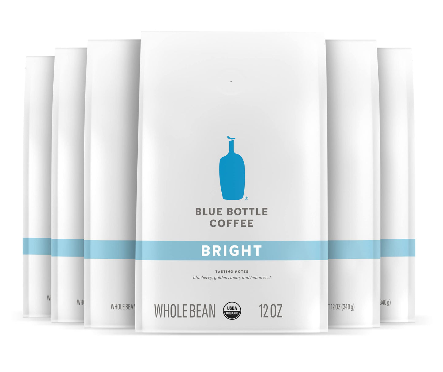 Blue Bottle Coffee Whole Bean Organic Coffee Bright Light Roast 12 oz Bag Pack of 6