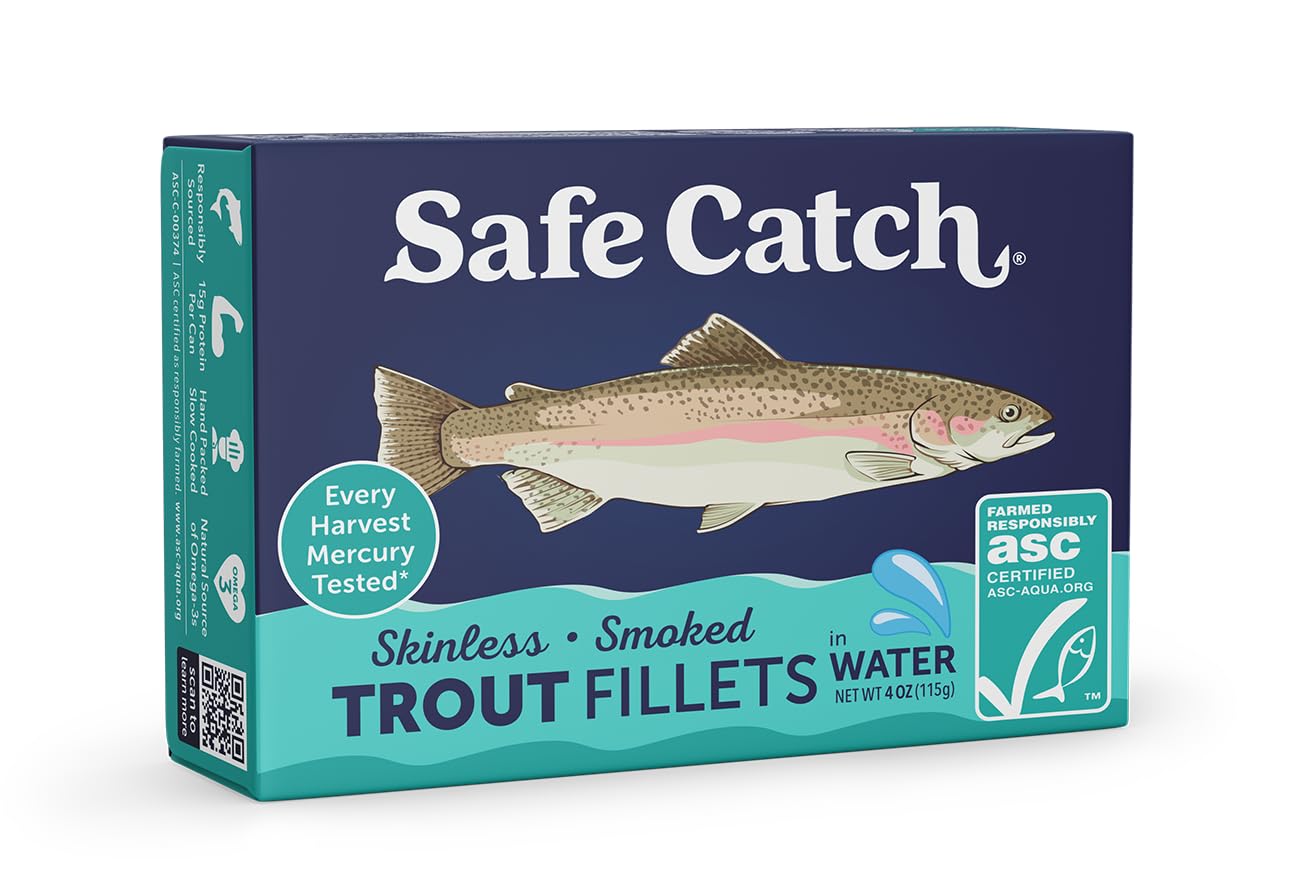 Safe Catch Smoked Rainbow Trout Fillets, Skinless & Boneless, Mercury Tested, 4 oz (Pack of 12)