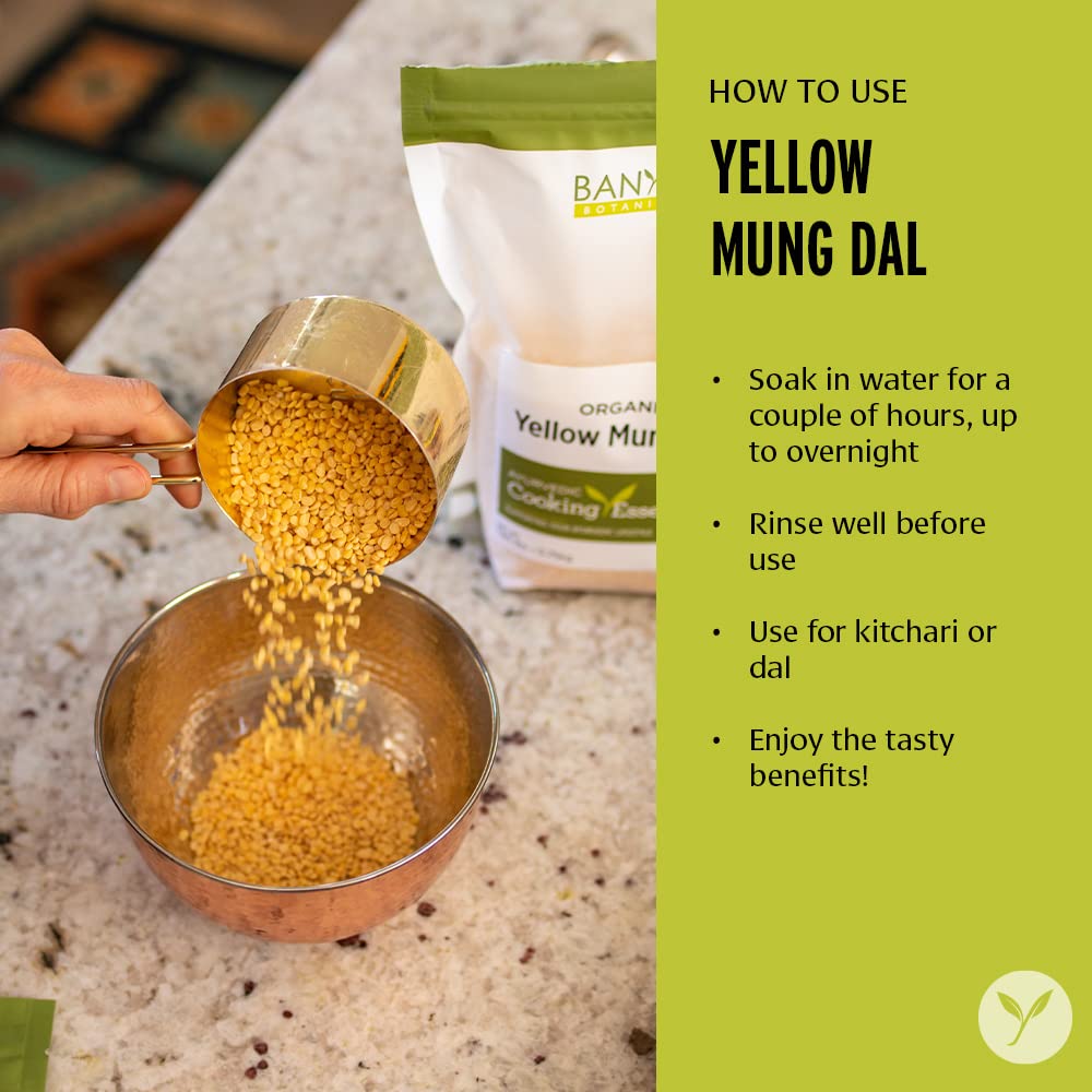 Banyan Botanicals Organic Yellow Mung Dal 1.65 Lbs – Premium Split Moong Dal (Mung Beans, Moong Beans) Plant-Based Protein, Fiber, Gluten Free, Vegan, Nongmo For Kitchari, Cleansing, Ayurvedic Recipes