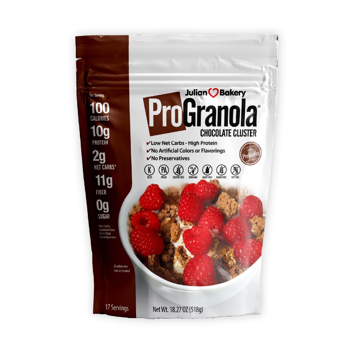 Julian Bakery Progranola Cereal | Chocolate | 10G Protein | Paleo | 2 Net Carbs | Gluten-Free | Grain-Free | 17 Servings