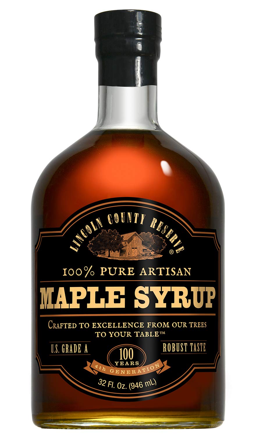 Lincoln County Reserve Maple Syrup - 100% Pure Artisan, 32 oz Glass Bottle, Robust Taste, Brown